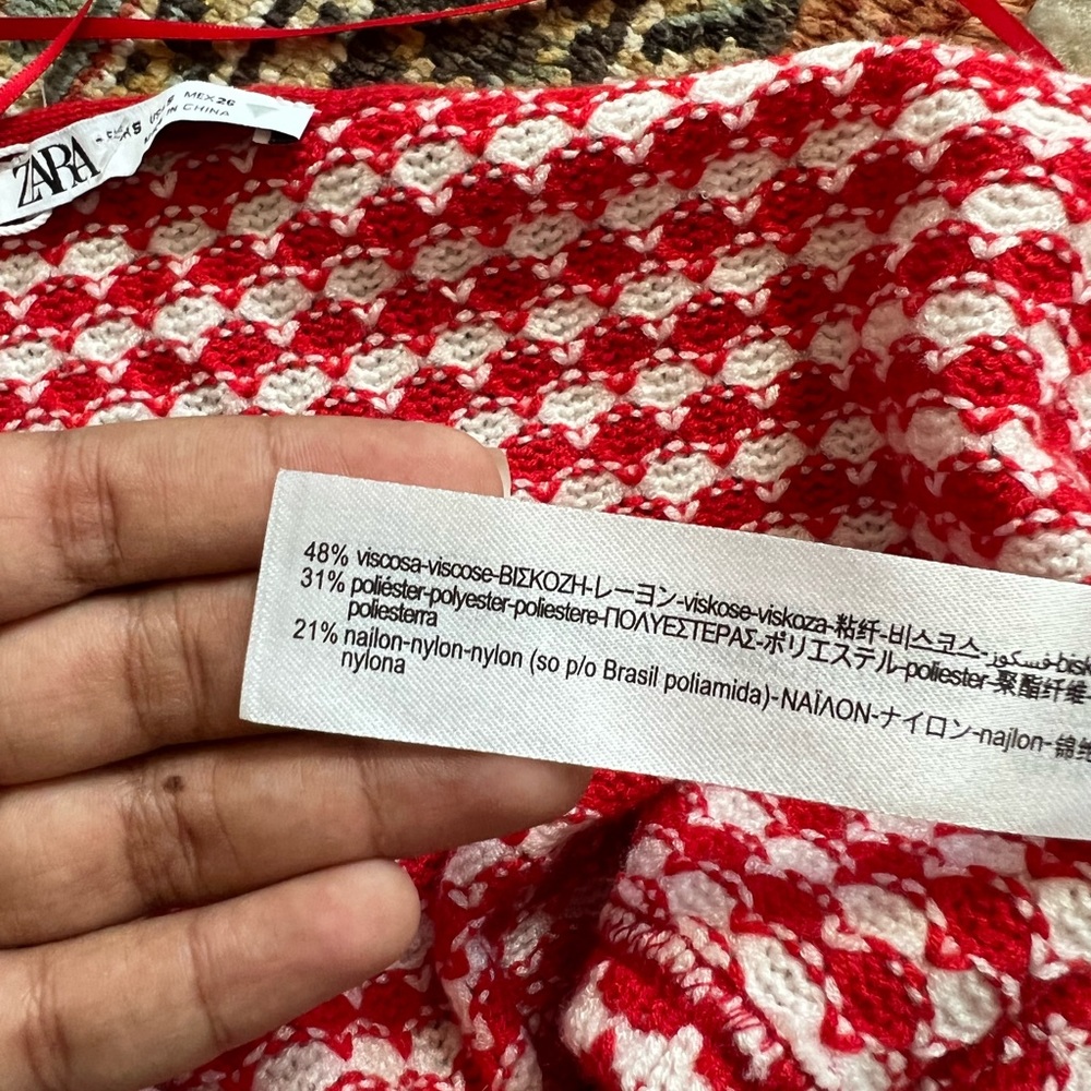 Zara Crochet Knit Red & White Cut Out Halter Keyhole Crop Top NWOT - Picture 9 of 9
